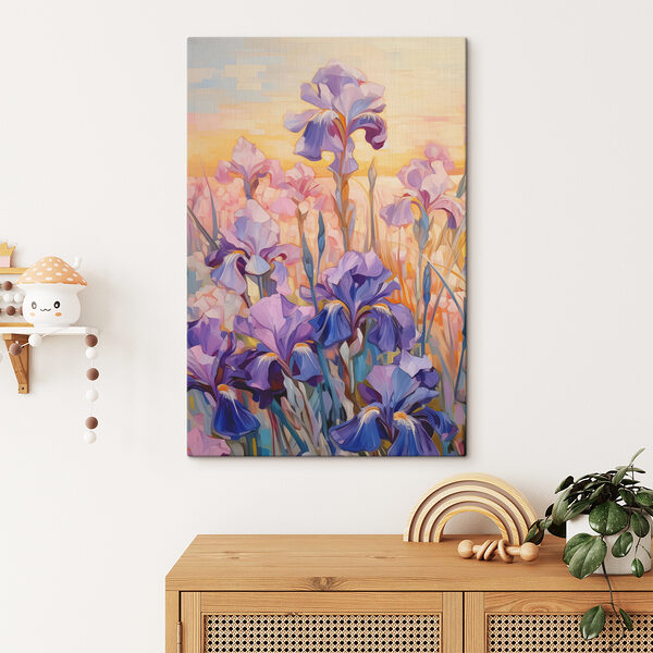 A painting of purple flowers