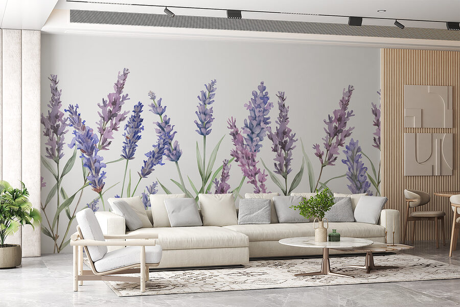 Een rij paarse bloemen