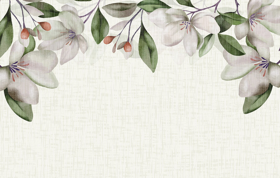Witte bloemen en groene bladeren