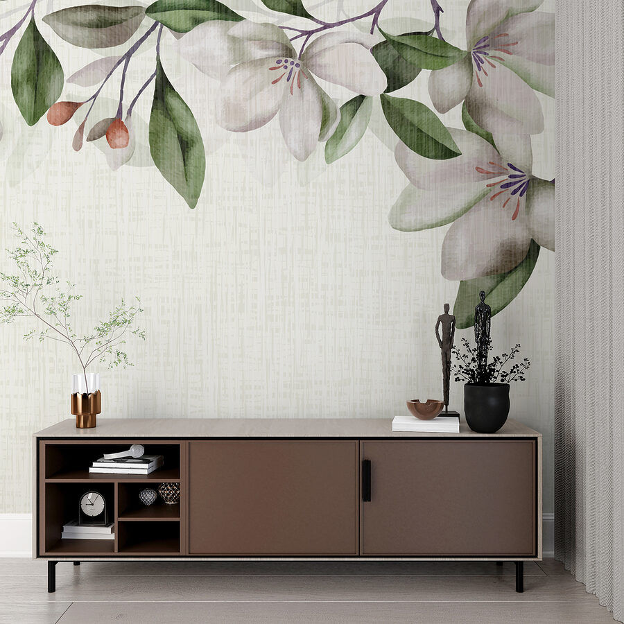 Witte bloemen en groene bladeren