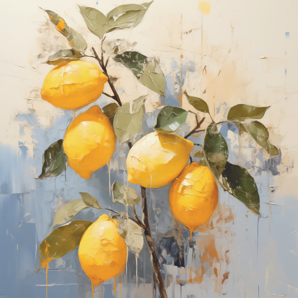 A painting of lemons on a branch A painting of lemons on a branch