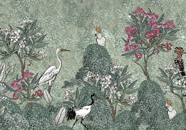 Een schilderij van vogels en bloemen Een schilderij van vogels en bloemen