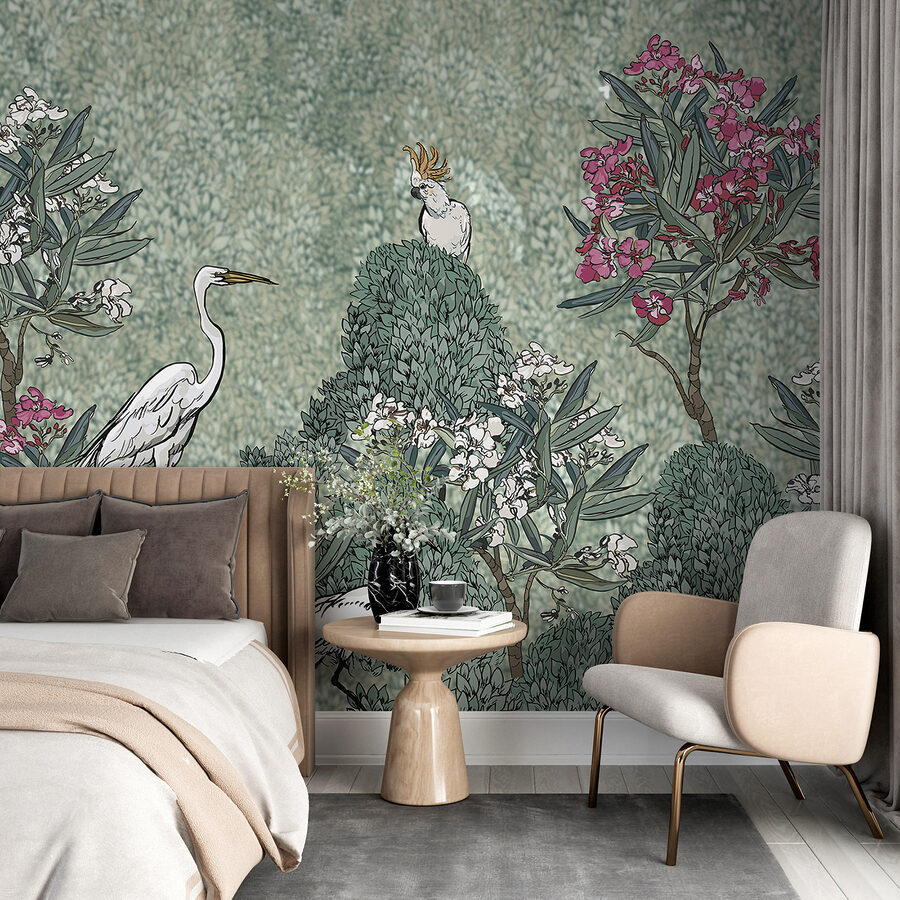 Een schilderij van vogels en bloemen Een schilderij van vogels en bloemen