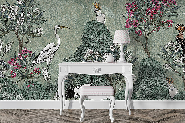 Een schilderij van vogels en bloemen Een schilderij van vogels en bloemen