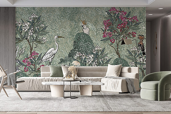 Een schilderij van vogels en bloemen Een schilderij van vogels en bloemen