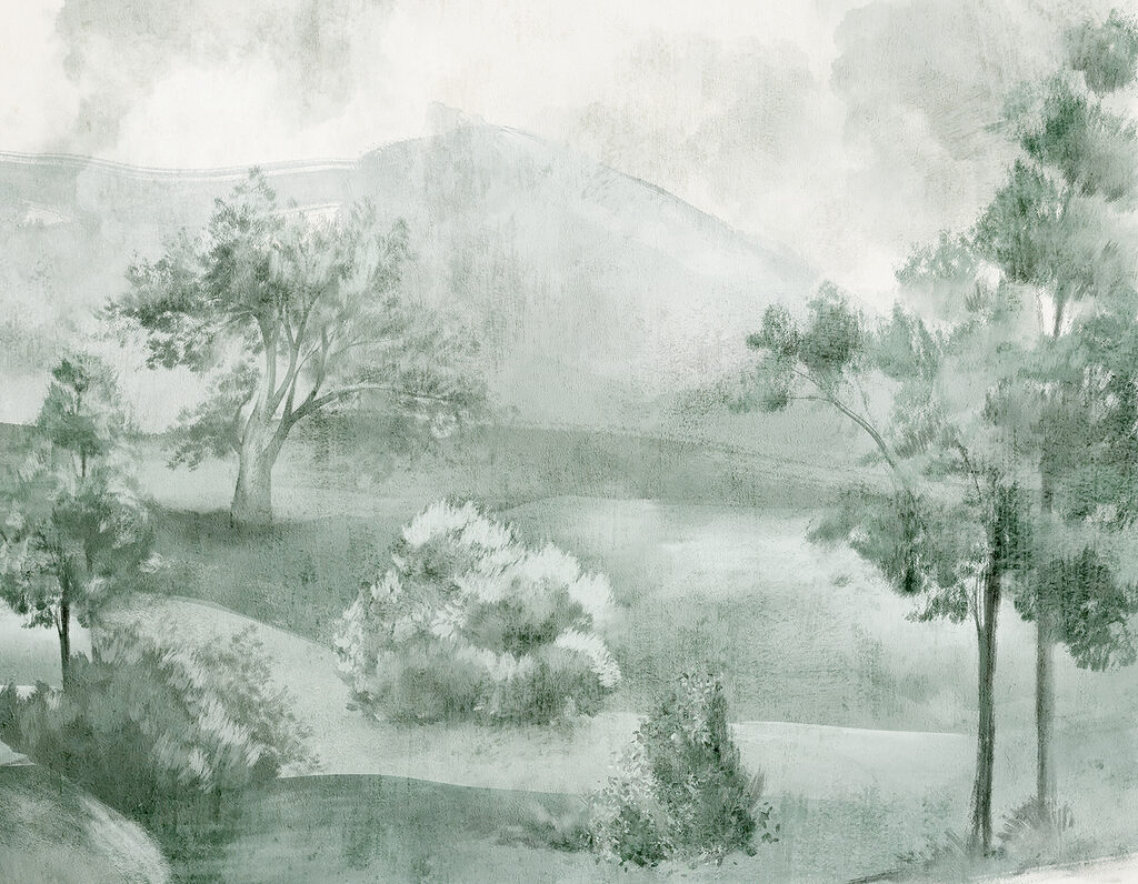 Een landschap met bomen en bergen Een landschap met bomen en bergen