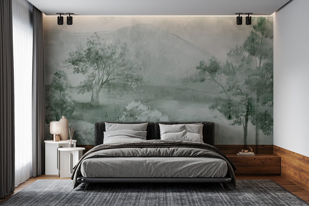 A landscape with trees and mountains A landscape with trees and mountains