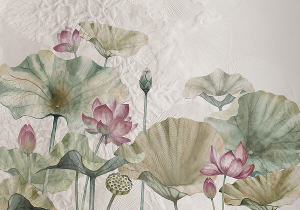 Een schilderij van bloemen en bladeren Een schilderij van bloemen en bladeren