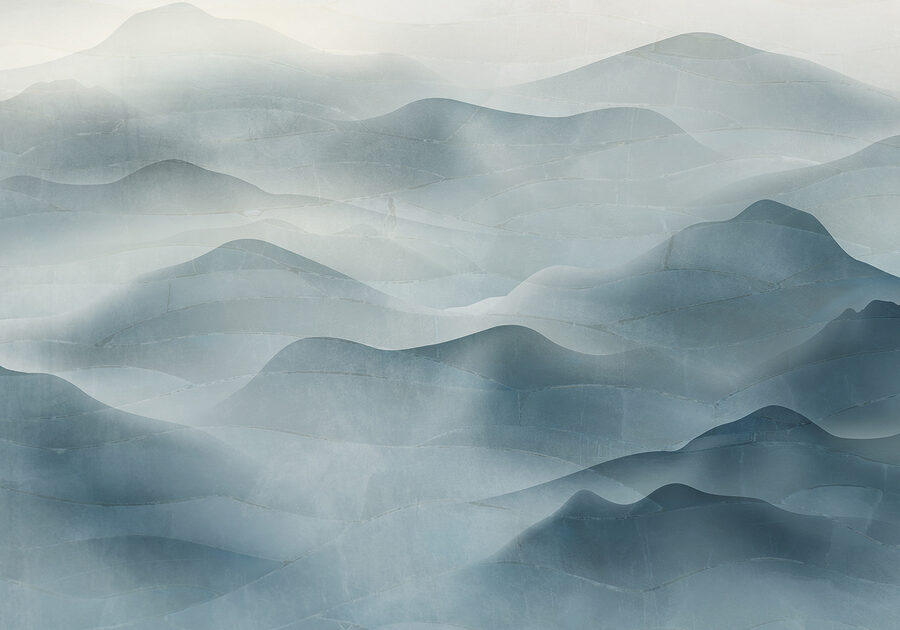 Een mistig landschap met bergen Een mistig landschap met bergen