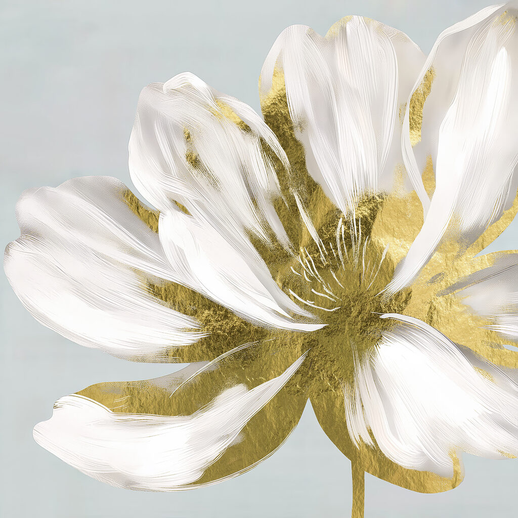 Elegant white petal with metallic accents Elegant white petal with metallic accents