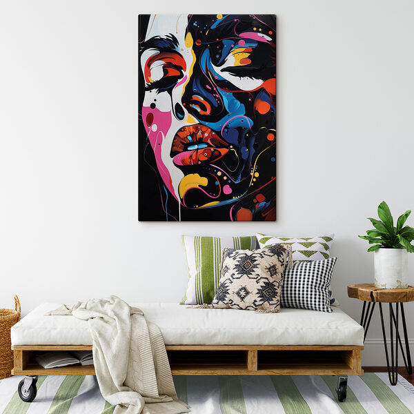 Een schilderij van het gezicht van een vrouw Een schilderij van het gezicht van een vrouw