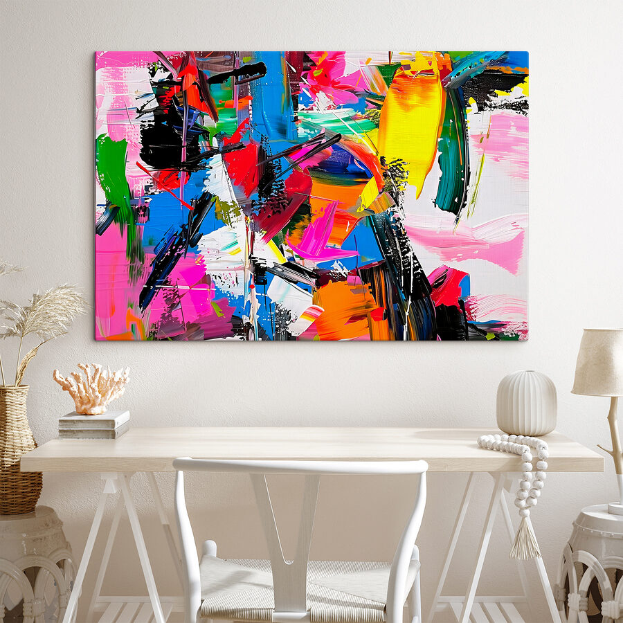 Een schilderij van verschillende kleuren