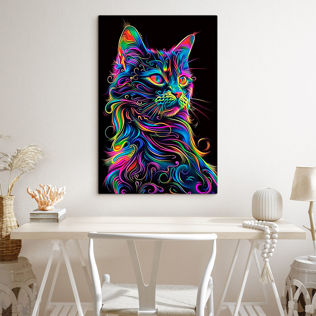 A colorful cat with a black background