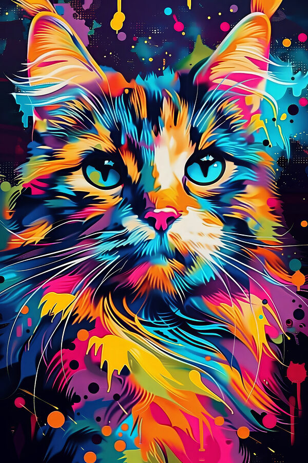Een kleurrijke kat met blauwe ogen Een kleurrijke kat met blauwe ogen