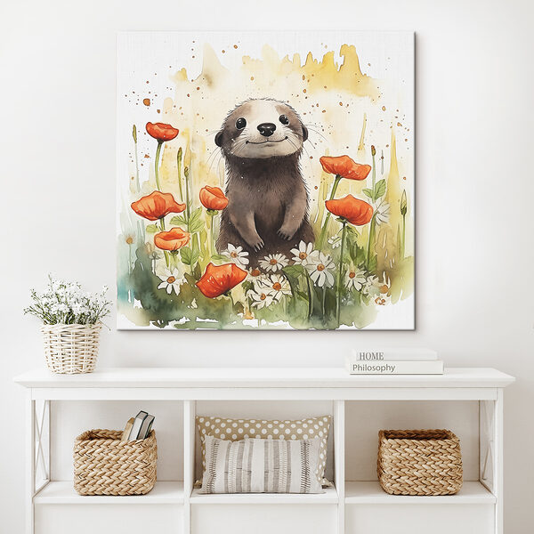 Een aquarel van een dier in een bloemenveld Een aquarel van een dier in een bloemenveld
