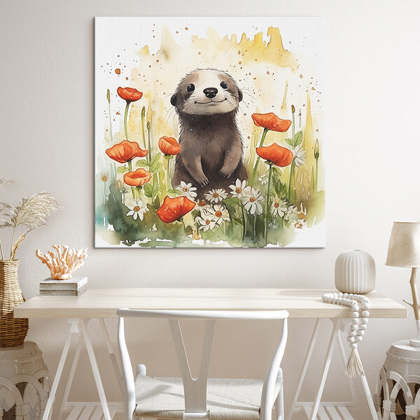 Een aquarel van een dier in een bloemenveld Een aquarel van een dier in een bloemenveld