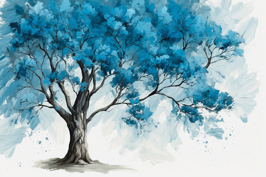 Een boom met blauwe bladeren