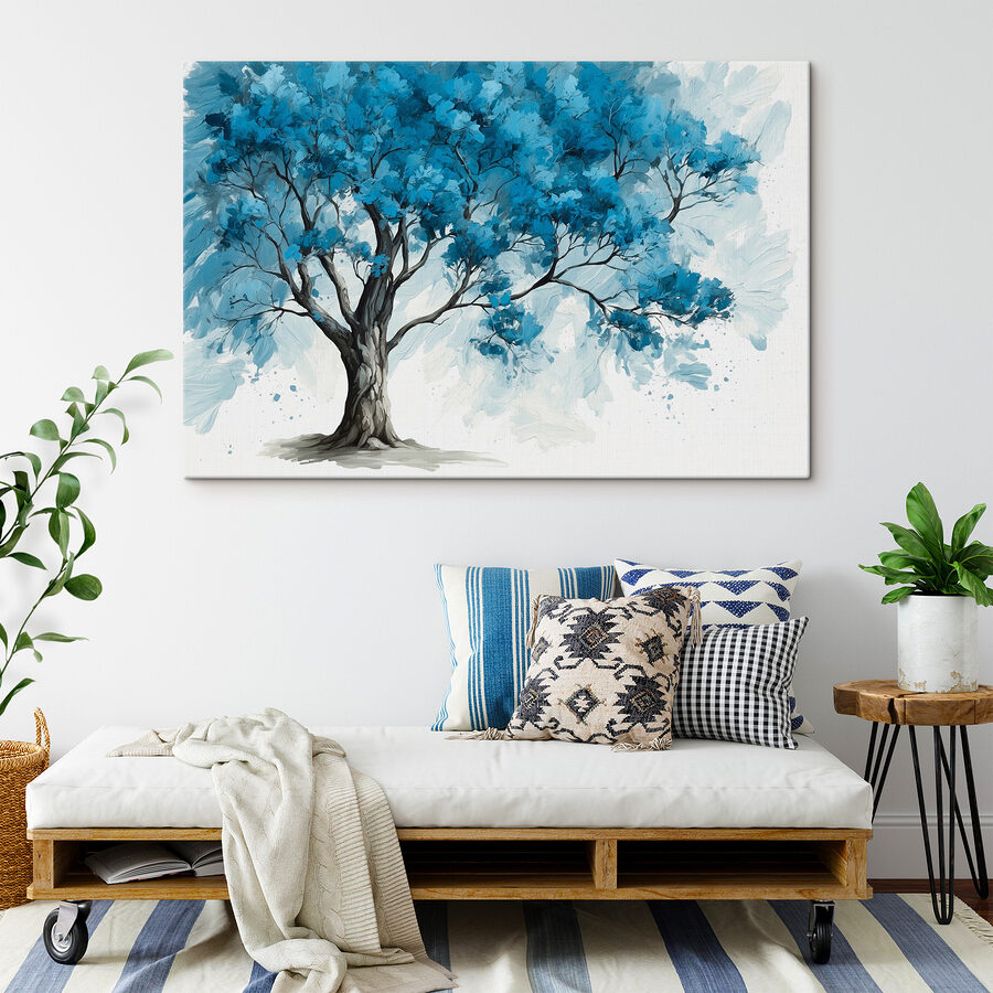 Een boom met blauwe bladeren
