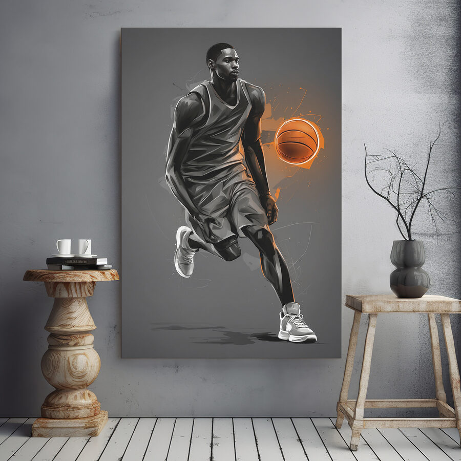 Een basketbalspeler met een bal