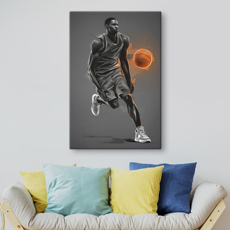 Een basketbalspeler met een bal