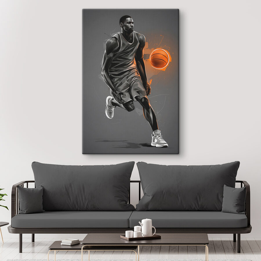 Een basketbalspeler met een bal