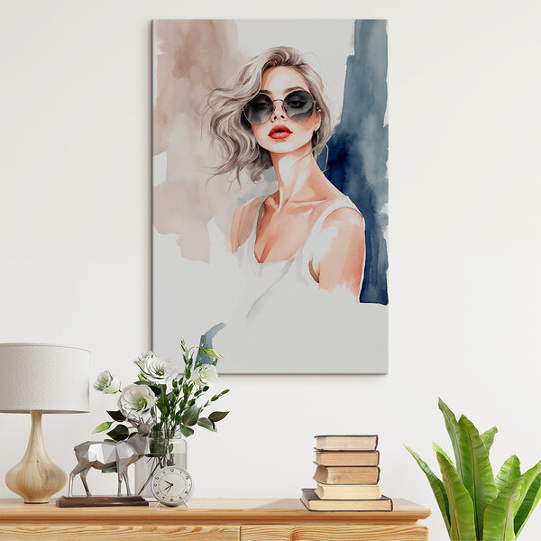 Een aquarel van een vrouw met zonnebril Een aquarel van een vrouw met zonnebril