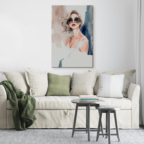 Een aquarel van een vrouw met zonnebril Een aquarel van een vrouw met zonnebril