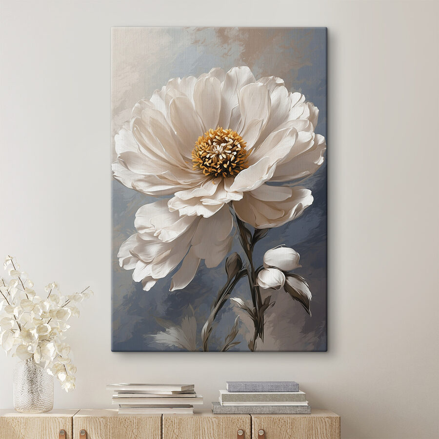 Een witte bloem met geel hart