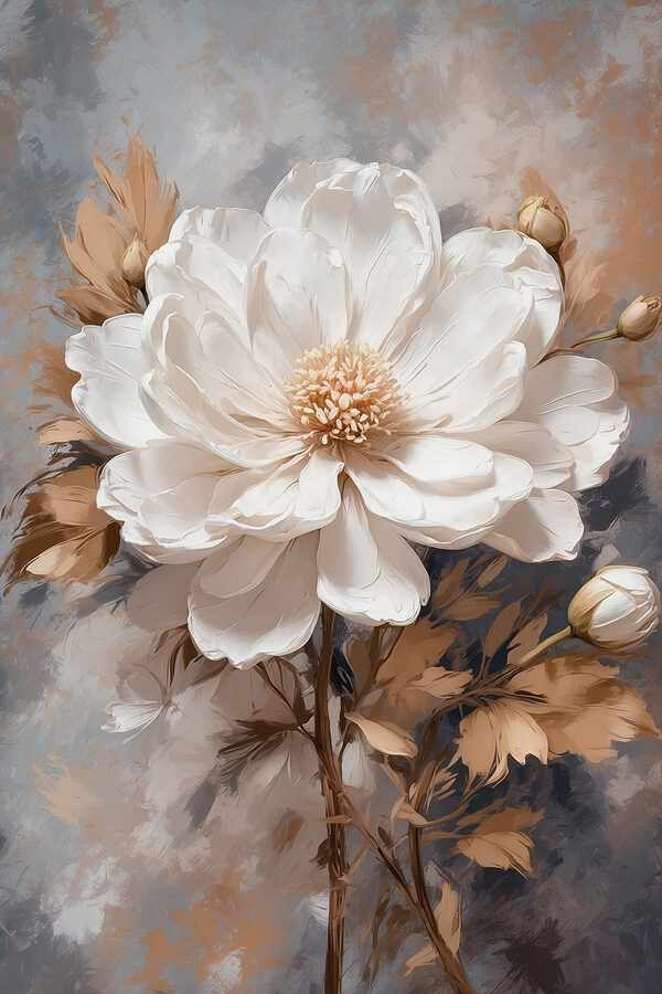 Een witte bloem met bruine bladeren Een witte bloem met bruine bladeren