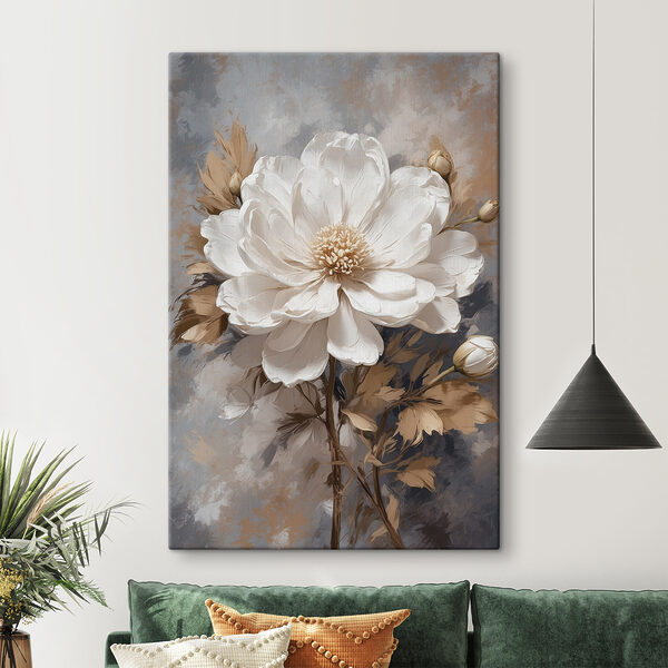 Een witte bloem met bruine bladeren Een witte bloem met bruine bladeren