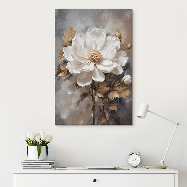 Een witte bloem met bruine bladeren Een witte bloem met bruine bladeren