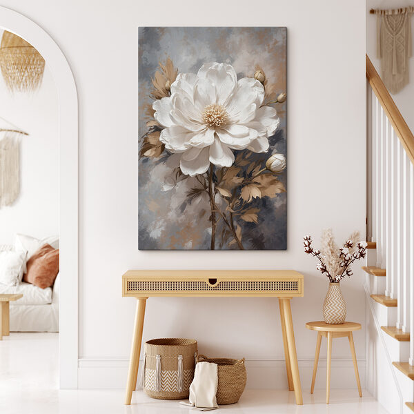 Een witte bloem met bruine bladeren Een witte bloem met bruine bladeren