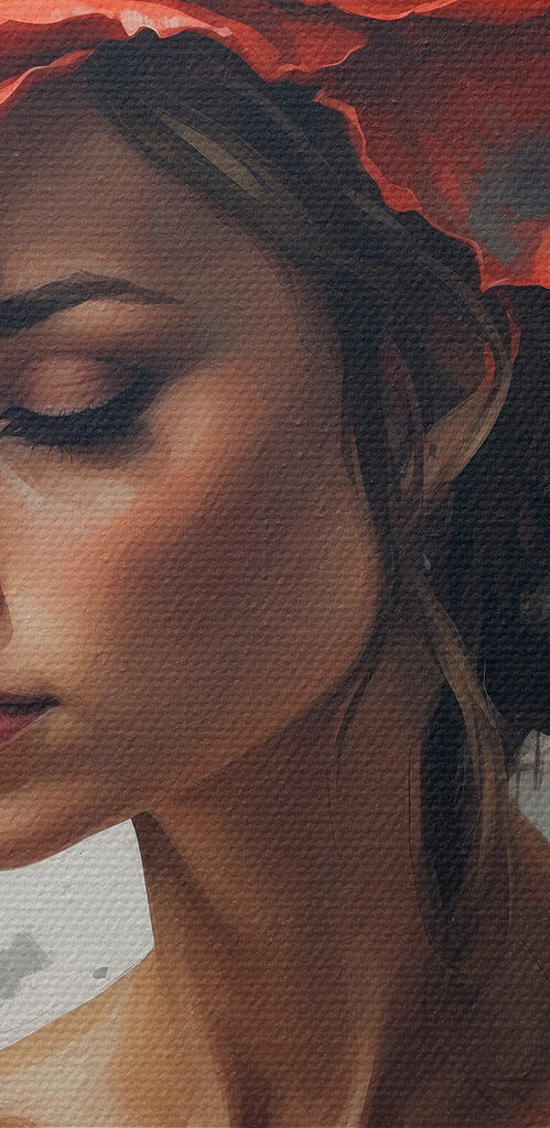 A woman with red flowers on her head A woman with red flowers on her head