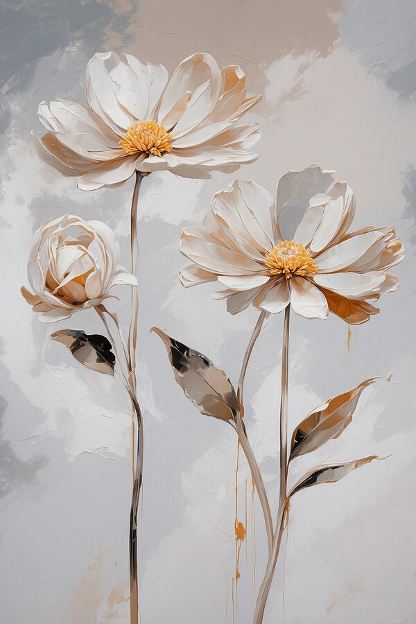 Een groep witte bloemen met bladeren Een groep witte bloemen met bladeren