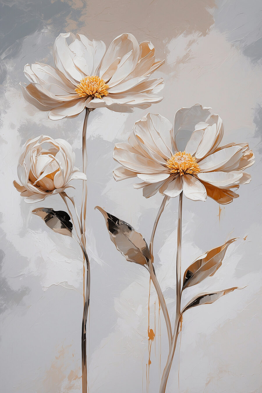 Een groep witte bloemen met bladeren Een groep witte bloemen met bladeren