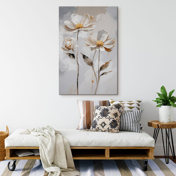 Een groep witte bloemen met bladeren Een groep witte bloemen met bladeren