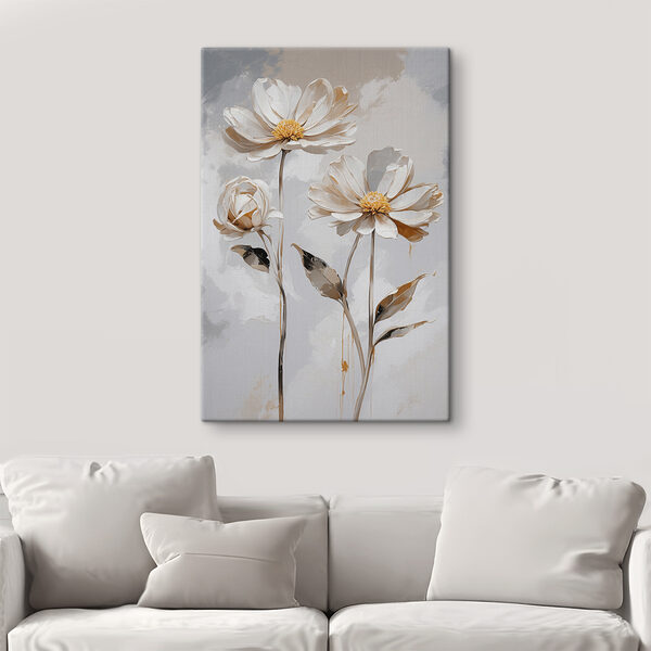 Een groep witte bloemen met bladeren Een groep witte bloemen met bladeren