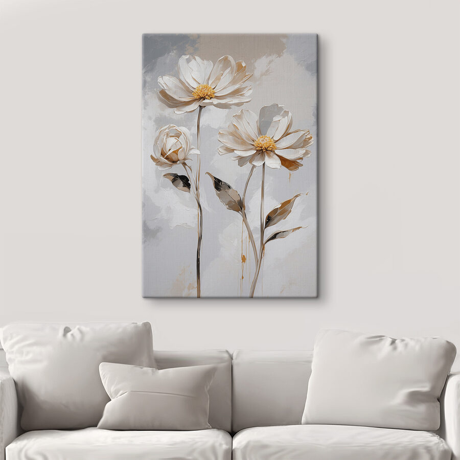 Een groep witte bloemen met bladeren Een groep witte bloemen met bladeren
