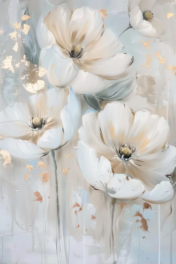 Een schilderij van bloemen op een muur Een schilderij van bloemen op een muur