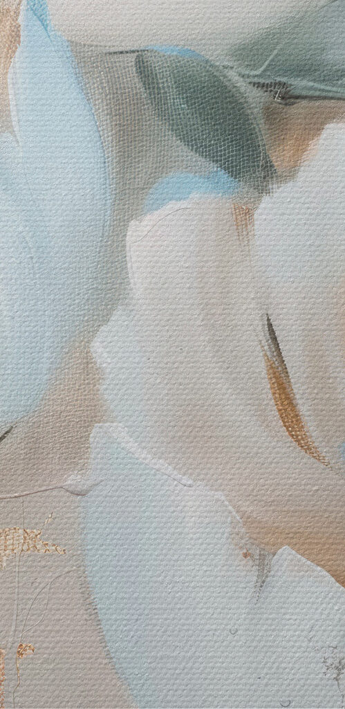 A painting of flowers on a wall