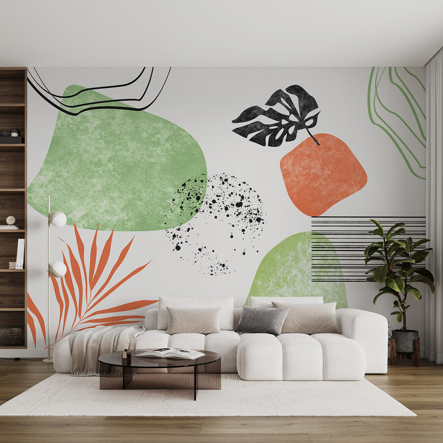 Een groen en oranje kunstwerk