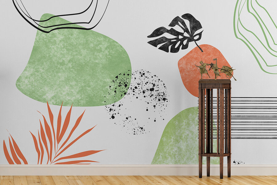 Een groen en oranje kunstwerk
