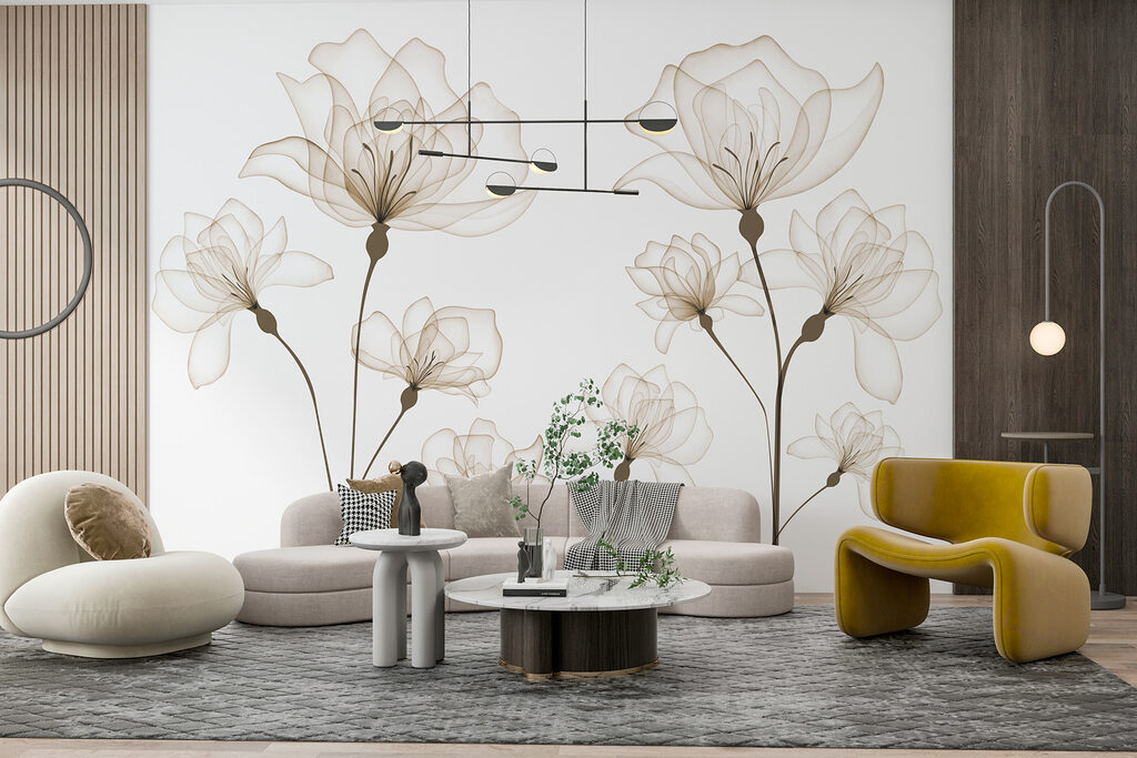 A group of flowers with stems