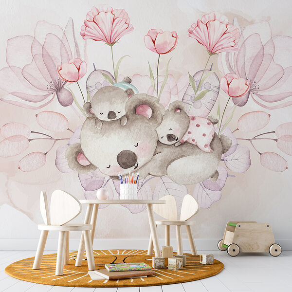 Een aquarel illustratie van een paar koala's en bloemen Een aquarel illustratie van een paar koala's en bloemen