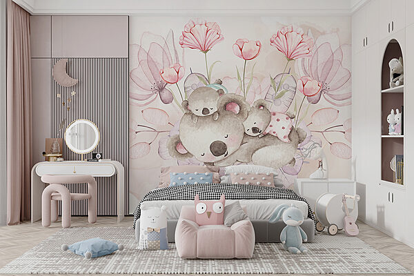 Een aquarel illustratie van een paar koala's en bloemen Een aquarel illustratie van een paar koala's en bloemen