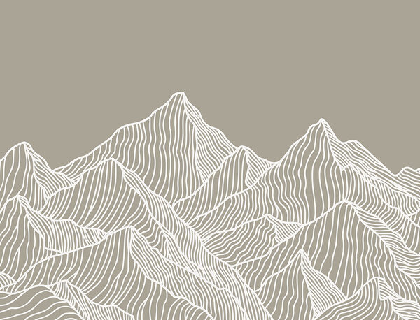 A white line art of mountains