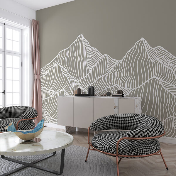 A white line art of mountains