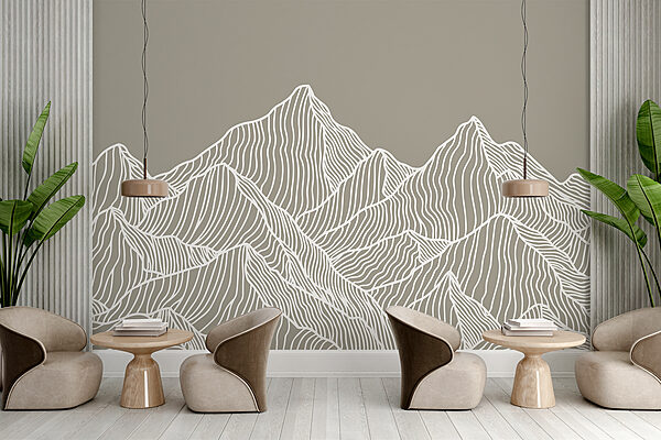 A white line art of mountains