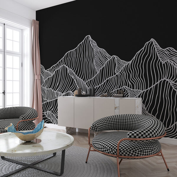 A black and white mountain range