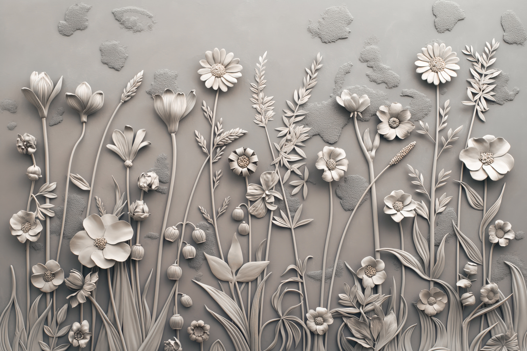 A wall art with flowers and plants